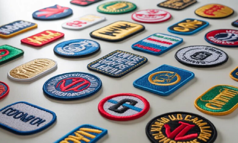 A number of embroidered patches placed on a white surface.